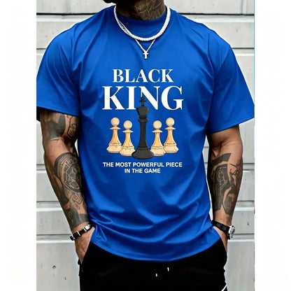 Men's Graphic T-Shirt with 'The Most Powerful Piece' Chess King Print, Breathable 100% Cotton Relaxed Fit Short Sleeve Tee