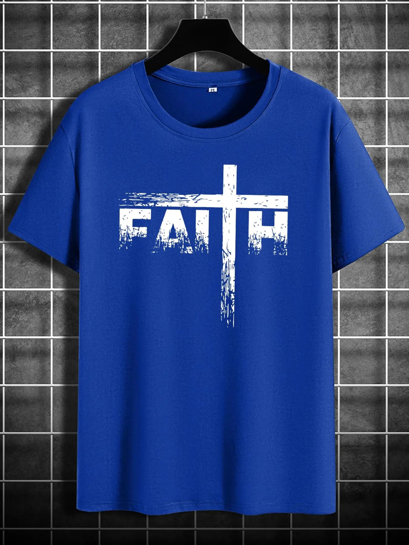 Men’s Faith Cross Graphic T-Shirt, Casual Christian Print Short Sleeve Tee