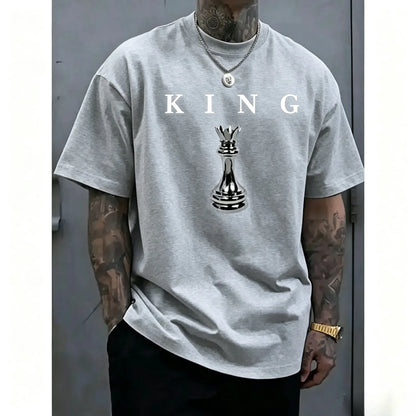 Men's short-sleeved chess king pattern T-shirt