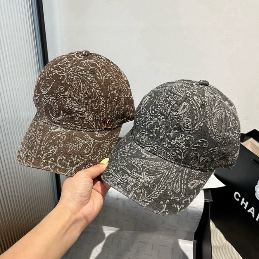 Paisley Pattern Distressed Denim Baseball Cap