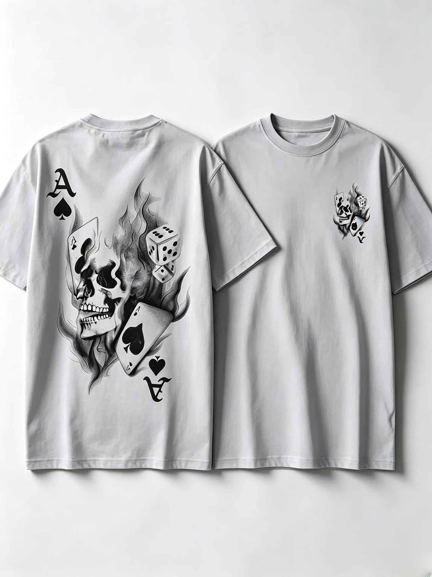 Men's Casual Classic Skull Playing Card Graphic Print Round Neck Short Sleeve T-Shirt, Summer Outdoor Sports Fitted Streetwear, Menswear Tops
