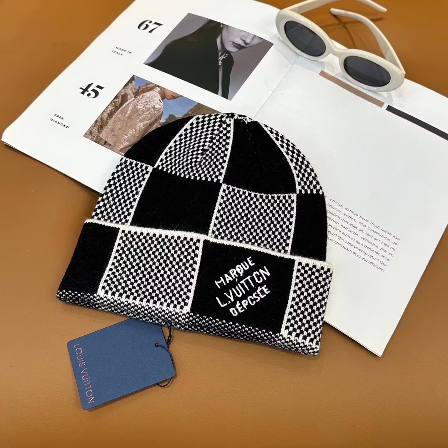 Plaid Color-Block Knit Beanie
