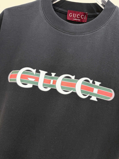 Retro Stripe Bar Letter Print T-Shirt