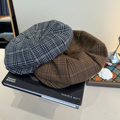 Plaid Retro Literary Style Beret Hat