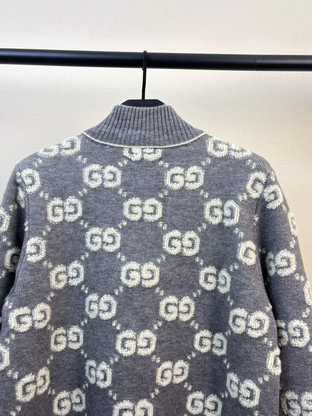 Towel-Embroidered Wool Knit Jacket