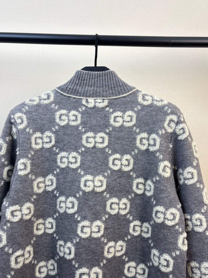 Towel-Embroidered Wool Knit Jacket