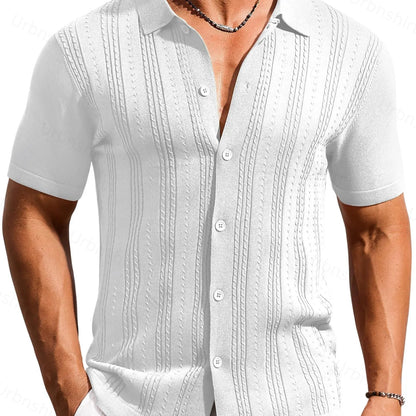 Men's Knit Polo Shirt Short Sleeve Button Down Casual Summer Beach