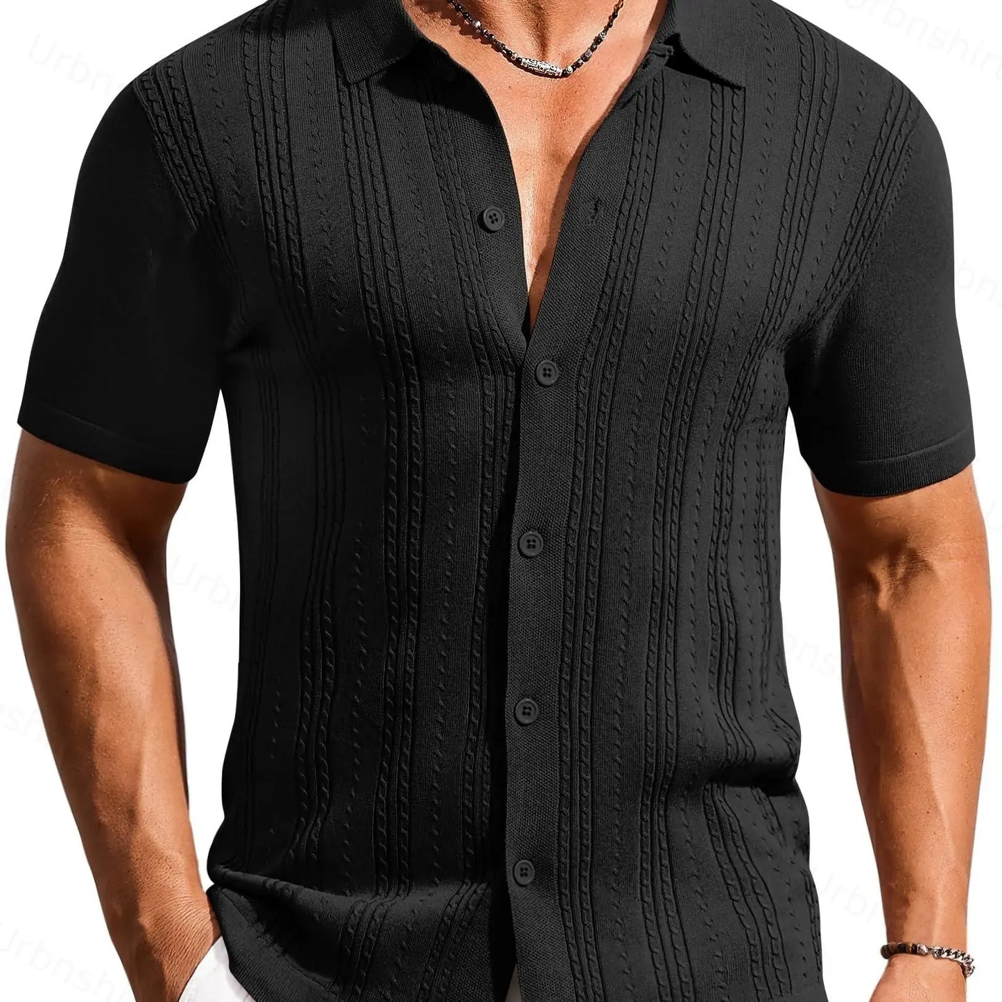 Men's Knit Polo Shirt Short Sleeve Button Down Casual Summer Beach