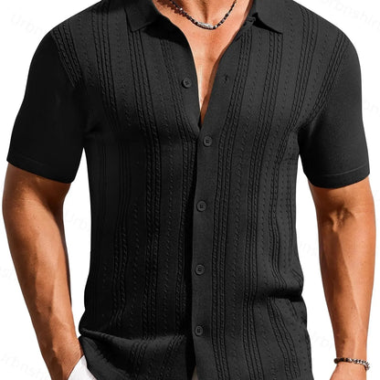 Men's Knit Polo Shirt Short Sleeve Button Down Casual Summer Beach
