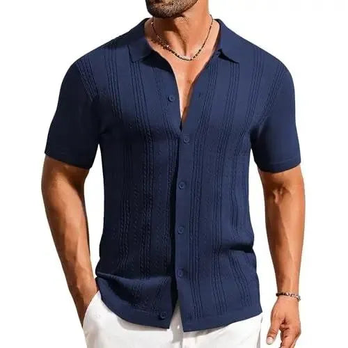 Men's Knit Polo Shirt Short Sleeve Button Down Casual Summer Beach