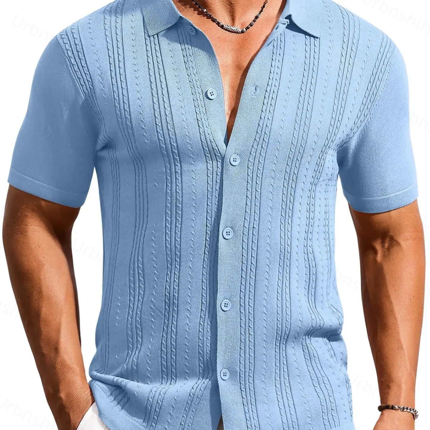 Men's Knit Polo Shirt Short Sleeve Button Down Casual Summer Beach
