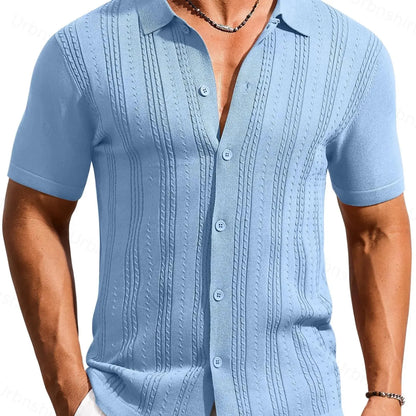 Men's Knit Polo Shirt Short Sleeve Button Down Casual Summer Beach
